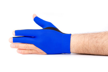 Hand in blue glove. Isolated on a white background.の素材