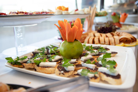 Catering buffet for events, canapes and food on the tableの素材