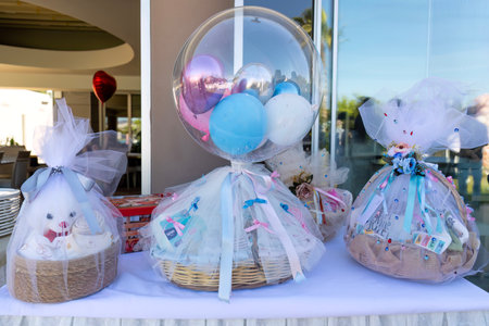 Wedding candy barred with balloons and ribbons.の写真素材