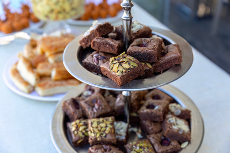 Catering buffet with a variety of food snacks and appetizers.の写真素材