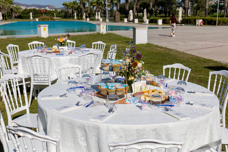 Wedding table in the park. Wedding in Montenegro.の写真素材