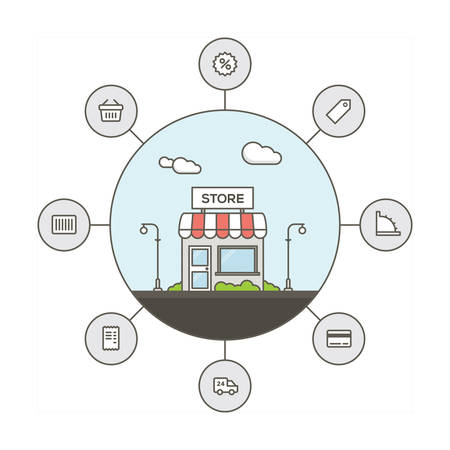 Flat Vector Shop with iconsのイラスト素材