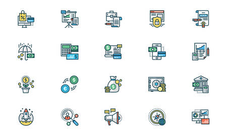 Business filled outline icon setのイラスト素材