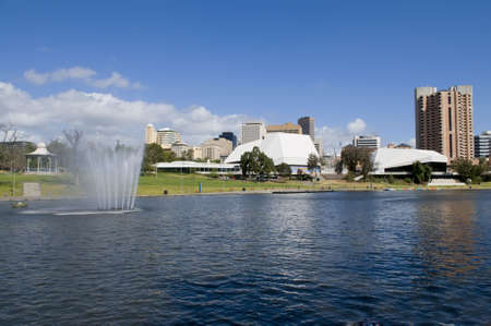 View of Adelaide skyline from northern side of river torrensの写真素材