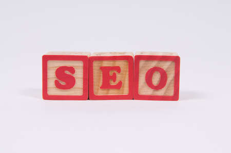 Wooden Alphabet Blocks spelling SEO the commonly used abbreviation of search engine optimisationの写真素材