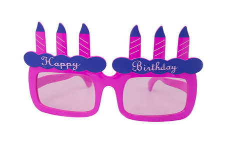 Happy Birthday Glasses on white backgroundの写真素材