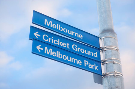 Street sign in Melbourne indicating direction to the cricket ground