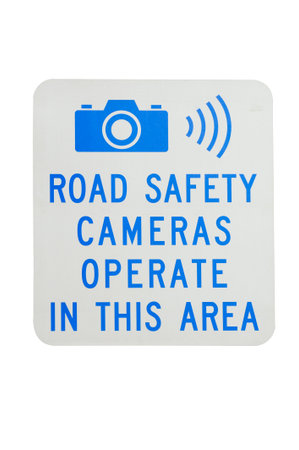 A safety camera sign isolated on a white background