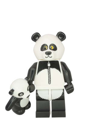 ADELAIDE, AUSTRALIA - October 18 2014:A studio shot of a Panda Guy Lego minifigure from the Lego movie. Lego is extremely popular worldwide with children and collectors.のeditorial素材