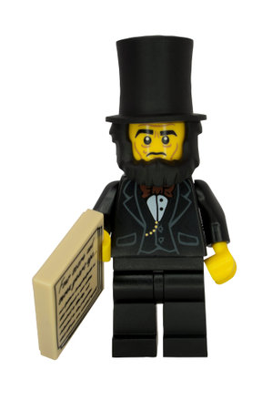 ADELAIDE, AUSTRALIA - October 18 2014:A studio shot of a Abraham Lincoln Lego minifigure from the...