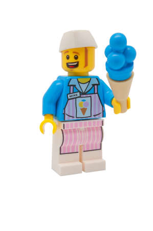 ADELAIDE, AUSTRALIA - November 30 2014:A studio shot of a Ice Cream Mike Lego minifigure from the Lego movie. Lego is extremely popular worldwide with children and collectors.のeditorial素材