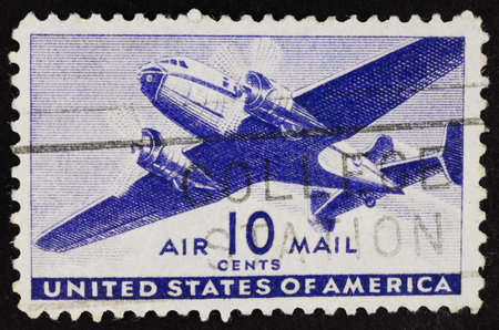 USA - Circa 1941:A Cancelled postage stamp from the USA illustrating Transport Plane, issued in...