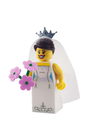 ADELAIDE, AUSTRALIA - December 30 2014:A studio shot of a Bride Lego minifigure from the series 7 isuue in 2012. Lego is extremely popular worldwide with children and collectors.のeditorial素材