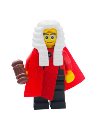 ADELAIDE, AUSTRALIA - January 09 2015:A studio shot of a Judge Lego minifigure from the series 9 issue in 2013. Lego is extremely popular worldwide with children and collectors.のeditorial素材