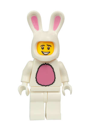 ADELAIDE, AUSTRALIA - March 27 2015:A studio shot of a Bunny Suit Guy Lego minifigure. Lego is extremely popular worldwide with children and collectors.のeditorial素材