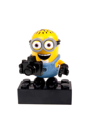 Adelaide, Australia - October 01, 2015: An isolated Minion Minion Mega Bloks Figurine. Mega Bloks are the main rival in the plastic blocks to Lego. Mega Bloks licence several popular brands and distribute plastic blocks and figures around the world includのeditorial素材
