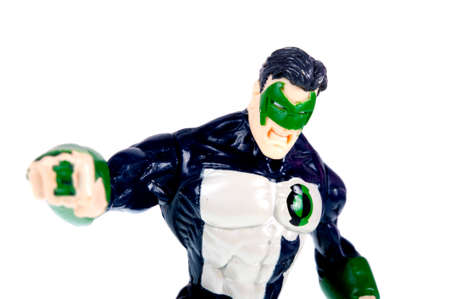 Adelaide, Australia - October 26, 2015: A Green Lantern action figure isolated on a white background. A character from the DC Comics universe. Merchandise from the DC Comics universe are highly sought after collectables.のeditorial素材