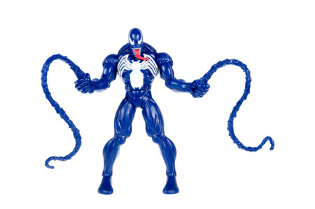 Adelaide, Australia - October 12, 2015: A studio photograph of a blue venom action figure from the Spiderman universe. Merchandise from Marvel comics and movies are highly sought after collectables.のeditorial素材