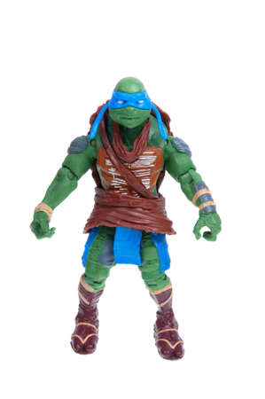 Adelaide, Australia - December 11, 2015: An isolated image of a Leonardo Action Figure from the Teenage Mutant Ninja Turtles. Teenage Mutant Ninja Turtles is a very popular animated and movie series with merchandise being highly sought after collectables.のeditorial素材