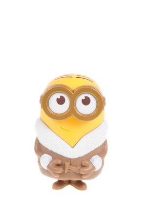 Adelaide, Australia - September 28, 2015: A Talking Ice Cave Minion Figurine issued with McDonalds Happy Meals in 2015. The toys are issued in conjunction with Happy Meal Purchases to promote the release of the Minion movie.のeditorial素材
