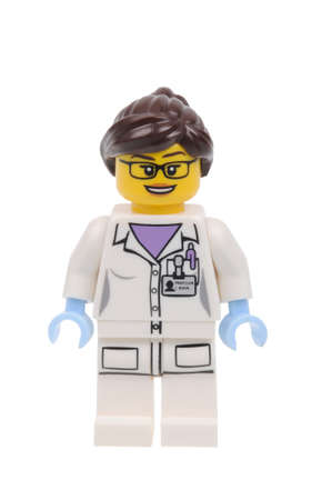 Adelaide, Australia - March 15, 2016: A studio shot of a Scientist Lego minifigure from the series 11 issue in 2013. Lego is extremely popular worldwide with children and collectors.のeditorial素材