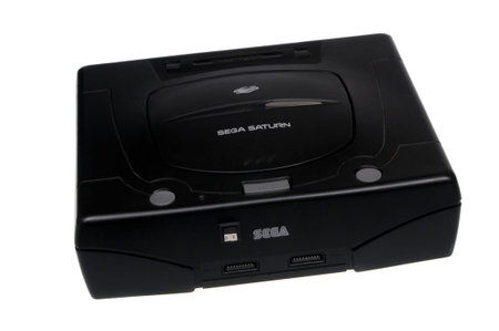 Adelaide, Australia - February 23, 2016: A studio shot of a Black Sega Saturn console,isolated on a...