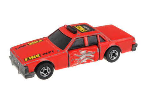 Adelaide, Australia - July 05, 2016:An isolated shot of a 1983 Fire Chief Crash Car Hot Wheels...