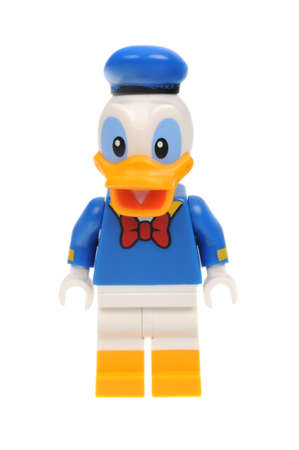 Adelaide, Australia - May 14, 2016:An isolated shot of a Donald Duck Lego Minifigure from Disney Series 1 of the collectable lego minifigure toys. Lego is very popular with children and collectors worldwide.のeditorial素材