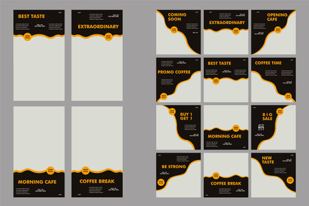 Feed and Story business Coffee shop Template with Orange themeのイラスト素材