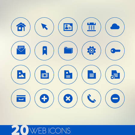 Thin simple web blue icons on light backgroundのイラスト素材