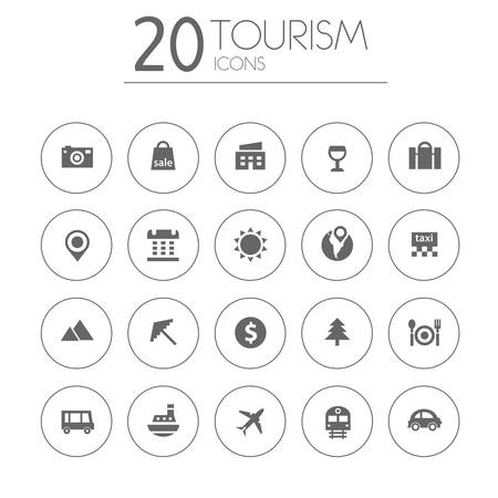 Simple thin tourism icons collection on white backgroundのイラスト素材