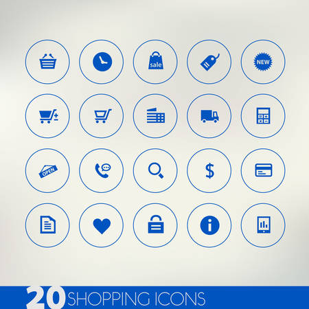 Shopping blue icons on light backgroundのイラスト素材