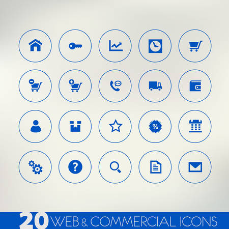 Web and commercial blue icons on light backgroundのイラスト素材
