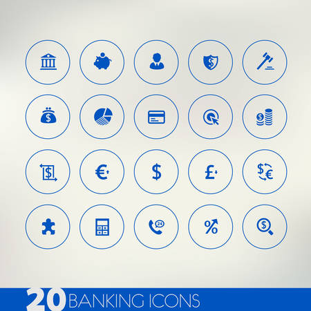 Banking blue icons on light backgroundのイラスト素材