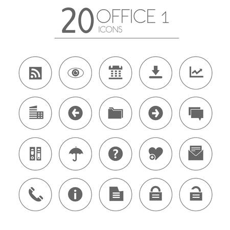 Simple thin office 1 icons collection on white backgroundのイラスト素材