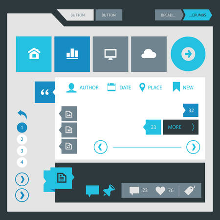 Flat design UI UX simple template collection, gray blue serieのイラスト素材