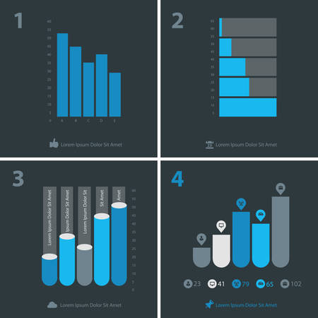 Flat ui design infographics template collection, gray-blue on dark gray backgroundのイラスト素材