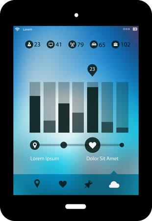 Flat ui design infographic template on defocused blurred background, with Tablet PC, EPS 10のイラスト素材