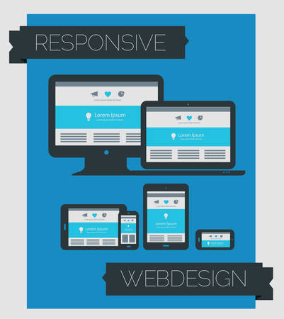 Flat style responsive webdesign technology template on blue background, 10 EPSのイラスト素材