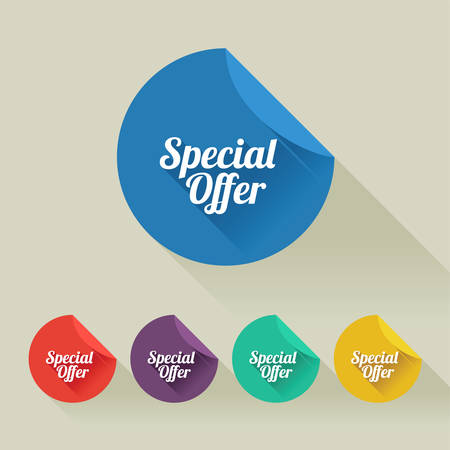 Flat design sale discount Speial Offer buttons collection with long shadow. All shadows are transparent, 10 EPS