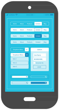 Flat ui design smartphone mobile app template on light blue background, EPS 10のイラスト素材