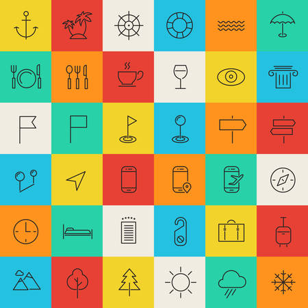 Vector set of modern inline thin icons of travel and tourism metaphors, set 2のイラスト素材