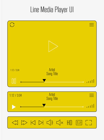 Flat thin line media player UI mobile app template with set of media iconsのイラスト素材