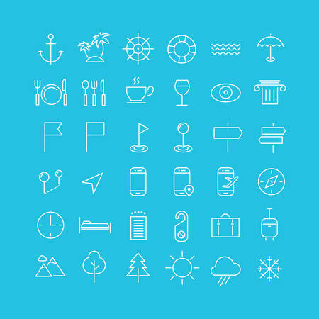 Vector set of modern inline thin icons of travel and tourism metaphors, set 2のイラスト素材