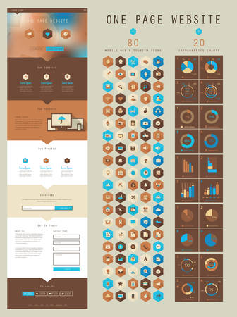 Responsive landing page or one page website template in flat design with modern blurred header backgroundのイラスト素材
