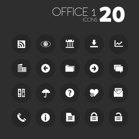 Simple thin office set 1 icons on dark gray buttonsのイラスト素材
