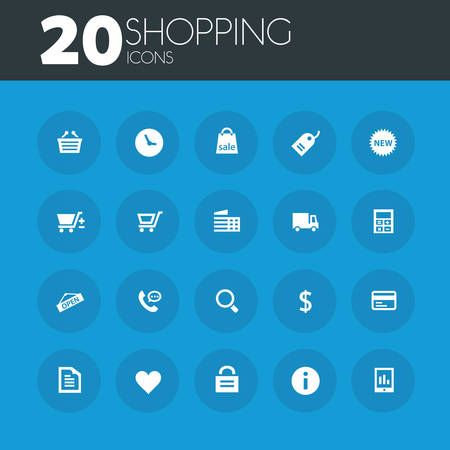 Simple thin shopping icons collection on round blue buttonsのイラスト素材