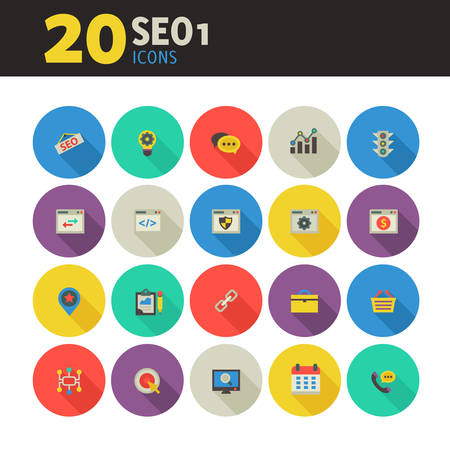 SEO 1 icons on colored round buttonsのイラスト素材