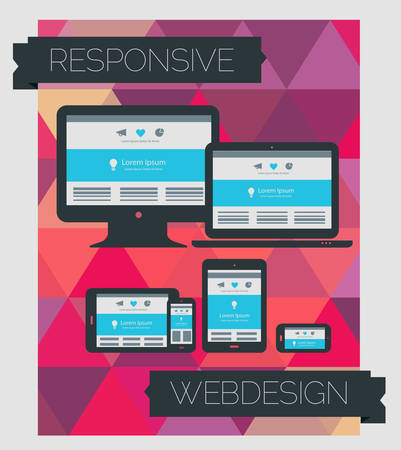 Responsive webdesign technology page design template on geometrical backgroundのイラスト素材