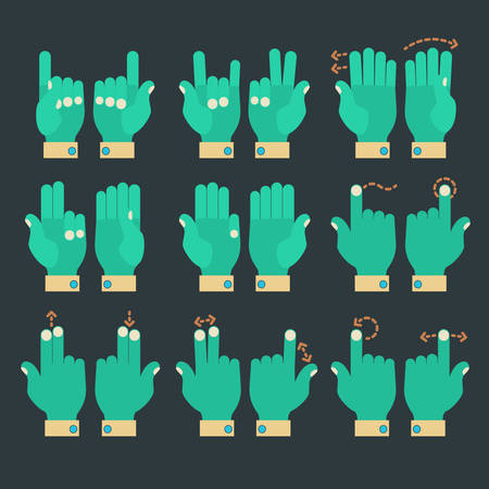 Flat design modern cartoon zombie style multitouch gestures hands iconsのイラスト素材